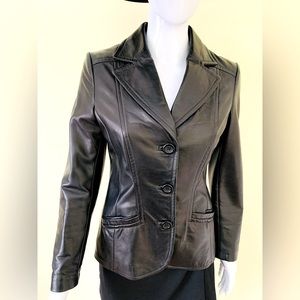 Danier Black Genuine Leather Blazer Button Jacket Goth Matrix Double Collar XXS